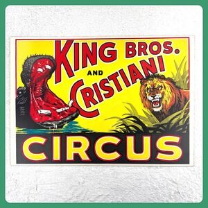 1930s King Bros & Cristiani‎ Circus Vintage Poster 27.5" Cardboard Hippo Lion